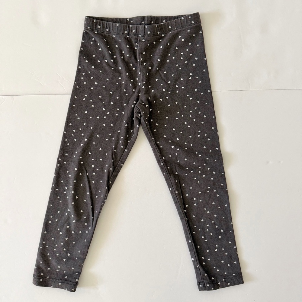 H&M Charcoal Toddler Girls Leggings with White Hearts - 3T